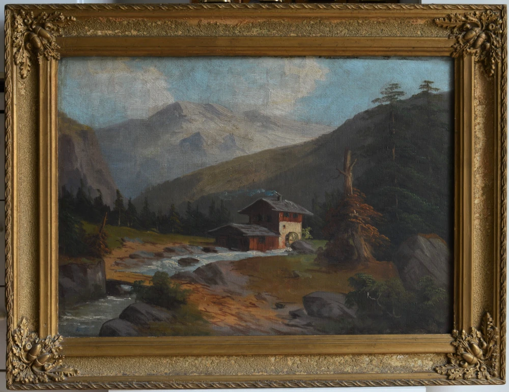 Gemälde „Mühle im Gebirge“ (vor der Restaurierung)